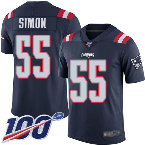 New England Patriots Football #55 100th Season Rush Vapor Limited Navy Blue Men John Simon NFL Jersey